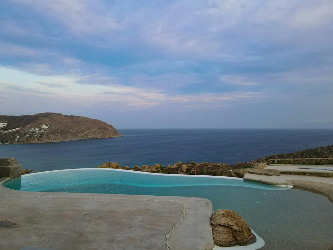 Sea view from a private villa terrace at Elia, Mykonos — luxury vacation Mykonos